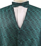 Turquoise Green Paisley Microfiber Wedding Bridegroom Waistcoat+Necktie+Bowtie+Hanky