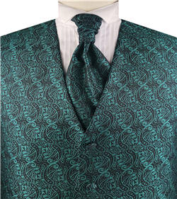 Turquoise Green Paisley Classical Business/Tuxedo/Suit Waistcoat+Cravat+Hanky