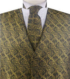 Yellow&Black Paisley Microfiber Wedding Bridegroom Waistcoat+Necktie+Bowtie+Hanky