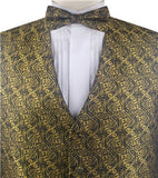 Yellow&Black Paisley Microfiber Wedding Bridegroom Waistcoat+Necktie+Bowtie+Hanky