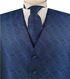 Blue&Black Paisley Microfiber Wedding Bridegroom Waistcoat+Necktie+Bowtie+Hanky