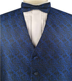 Blue&Black Paisley Microfiber Wedding Bridegroom Waistcoat+Necktie+Bowtie+Hanky