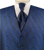 Dark Blue Paisley Classical  Business/Tuxedo/Suit Waistcoat+Cravat+Hanky