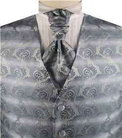 Grey Middle Paisley Classical Wedding Waistcoat+Cravat+Hanky