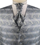 Grey Middle Paisley Classical Wedding Waistcoat+Cravat+Hanky