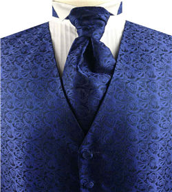 Navy Little Floral Classical Wedding Waistcoat+Cravat+Hanky