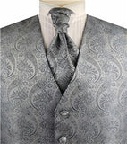 Grey Middle Paisley Classical Tuxedo Waistcoat+Cravat+Hanky