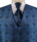 Black&Blue Middle Paisley Classical Wedding Waistcoat Set