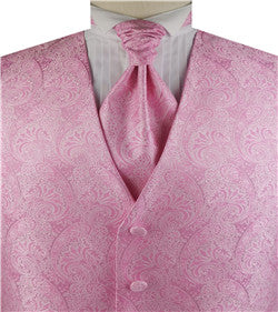 Multi Pink Colorful Paisley Classical Wedding Waistcoat+Cravat+Hanky