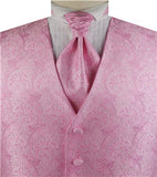 Multi Pink Colorful Paisley Classical Wedding Waistcoat+Cravat+Hanky