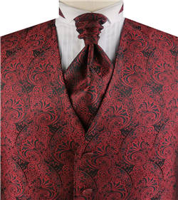 Black&Burgundy Middle Paisley Classical Wedding Waistcoat Set