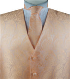 Peach Paisley Business Waistcoat+Necktie+Bowtie+Hanky for Tuxedo