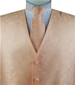 Peach Small Paisley Classical Waistcoat+Necktie+Bowtie+Hanky for Suit/Dress