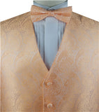 Peach Small Paisley Classical Waistcoat+Necktie+Bowtie+Hanky for Suit/Dress