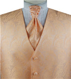 Peach Paisley Classical Wedding Waistcoat+Cravat+Hanky