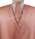 Coral Paisley Business Waistcoat+Necktie+Bowtie+Hanky for Tuxedo