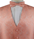 Coral Paisley Business Waistcoat+Necktie+Bowtie+Hanky for Tuxedo