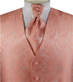 Coral Paisley Classical Wedding Waistcoat+Cravat+Hanky