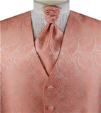 Coral Paisley Classical Wedding Waistcoat+Cravat+Hanky