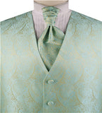 Gold&Aqua Paisley Classical Bridegroom Waistcoat+Cravat+Hanky