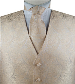Champagne Paisley Business Waistcoat+Necktie+Bowtie+Hanky  for Tuxedo