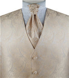 Champagne Paisley Classical Bridegroom Waistcoat+Cravat+Hanky