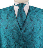 Peacock Blue Paisley Business Waistcoat+Necktie+Bowtie+Hanky for Tuxedo