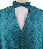 Peacock Blue Paisley Business Waistcoat+Necktie+Bowtie+Hanky for Tuxedo