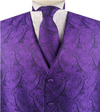 Purple Paisley Business Waistcoat+Necktie+Bowtie+Hanky for Tuxedo