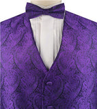 Purple Paisley Business Waistcoat+Necktie+Bowtie+Hanky for Tuxedo