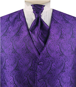 Dark Purple Paisley Classical Bridegroom Waistcoat+Cravat+Hanky