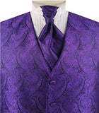 Dark Purple Paisley Classical Bridegroom Waistcoat+Cravat+Hanky