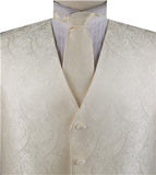 Ivory Paisley Business Waistcoat+Necktie+Bowtie+Hanky for Tuxedo