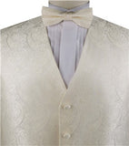 Ivory Paisley Business Waistcoat+Necktie+Bowtie+Hanky for Tuxedo