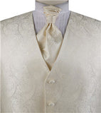 Ivory Paisley Classical Bridegroom Waistcoat+Cravat+Hanky