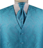 Aqua Paisley Classical Bridegroom Waistcoat+Cravat+Hanky