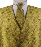 Yellow Paisley Business Waistcoat+Necktie+Bowtie+Hanky for Tuxedo