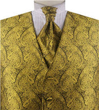 Dark Yellow Paisley Classical Bridegroom Waistcoat+Cravat+Hanky