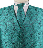 Turquoise Green Paisley Business Waistcoat+Necktie+Bowtie+Hanky for Tuxedo