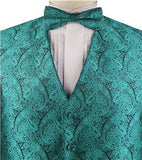 Turquoise Green Paisley Business Waistcoat+Necktie+Bowtie+Hanky for Tuxedo