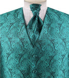 Turquoise Green Paisley Classical Bridegroom Waistcoat+Cravat+Hanky