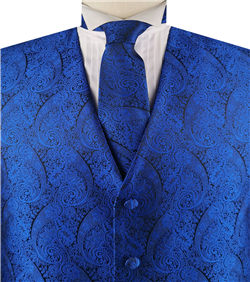 Blue Paisley Business Waistcoat+Necktie+Bowtie+Hanky for Tuxedo