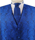 Blue Paisley Business Waistcoat+Necktie+Bowtie+Hanky for Tuxedo