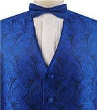 Blue Paisley Business Waistcoat+Necktie+Bowtie+Hanky for Tuxedo