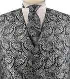 Black&White Paisley Business Waistcoat+Necktie+Bowtie+Hanky for Tuxedo