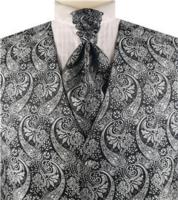 Black&White Paisley Classical Bridegroom Waistcoat+Cravat+Hanky