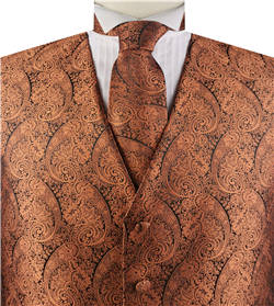 Iron Rust Paisley Business Waistcoat+Necktie+Bowtie+Hanky for Tuxedo