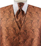 Iron Rust Paisley Classical Bridegroom Waistcoat+Cravat+Hanky