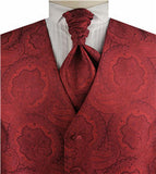 Burgundy Big Paisley Classical Bridegroom Waistcoat+Cravat+Hanky