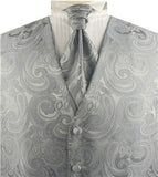 Grey Big Paisley Classical Bridegroom Waistcoat+Cravat+Hanky